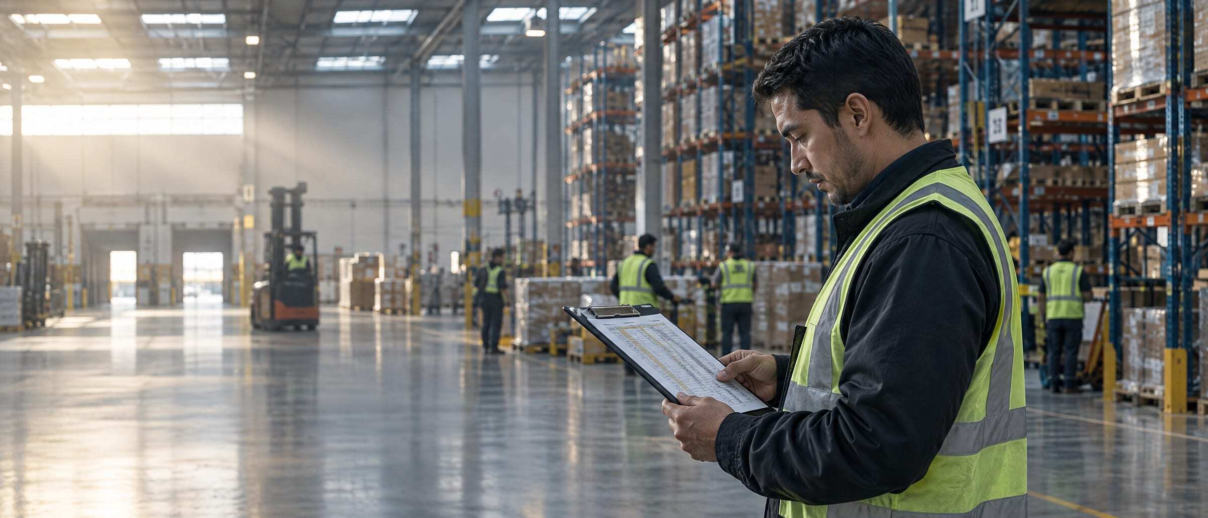A shift supervisor checking the shift board in a distribution center